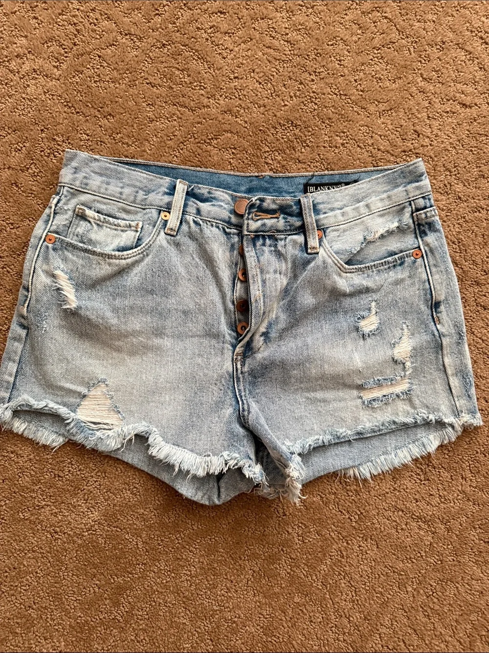 Blank NYC Light Wash Distressed Denim Shorts